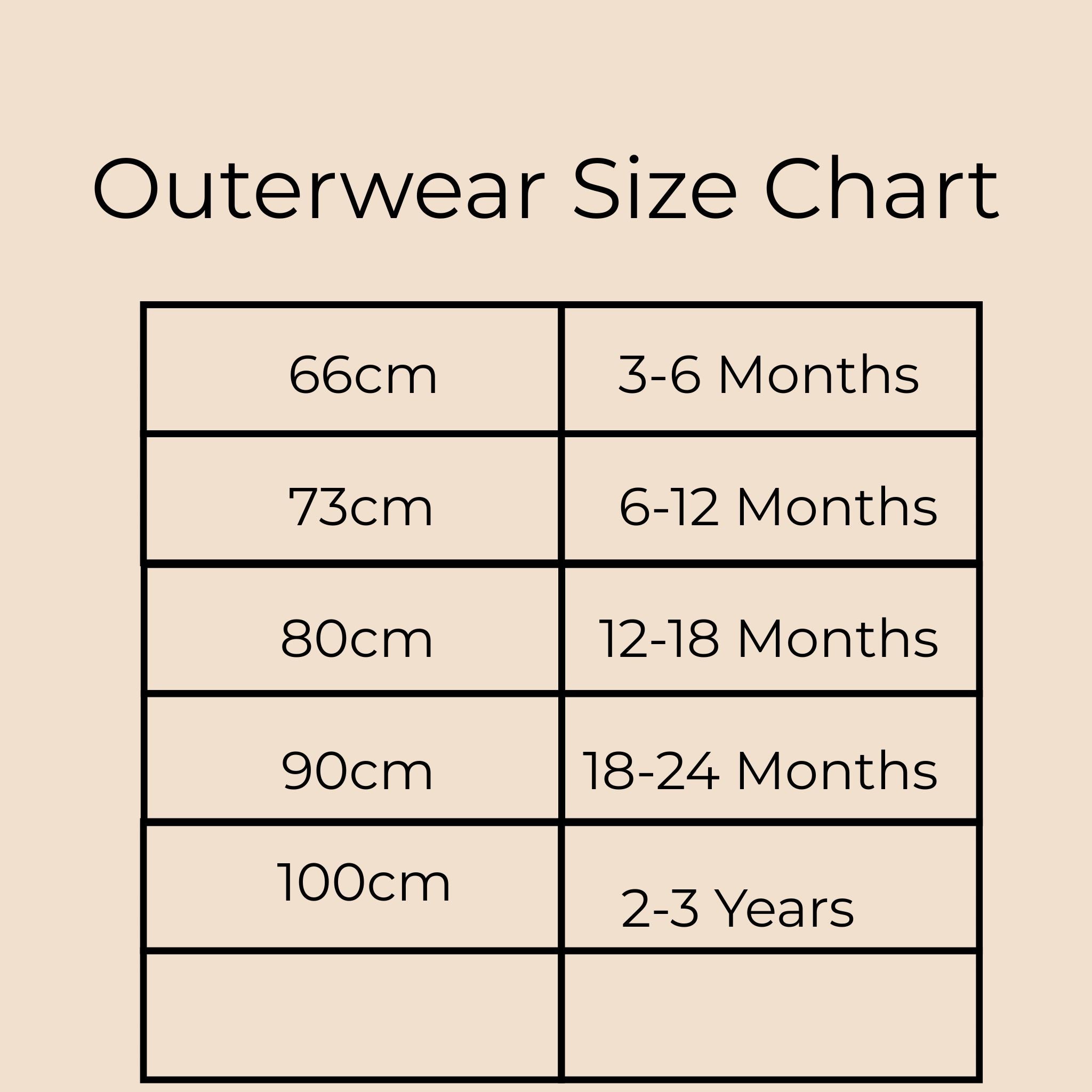 baby outfit set size chart toddler