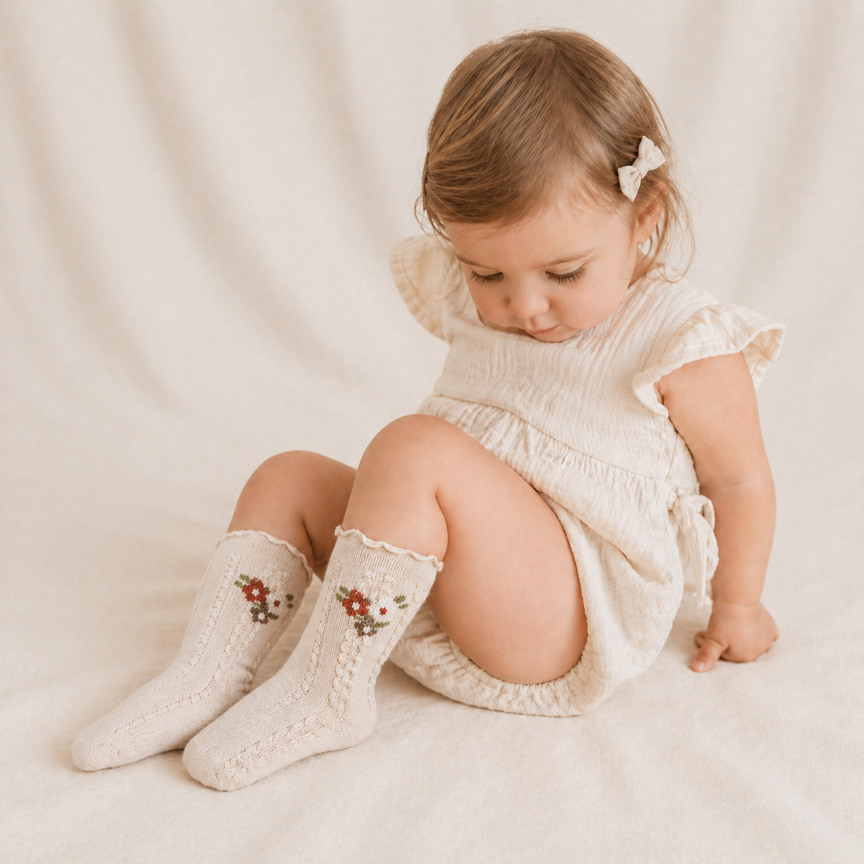 Zaia Cotton Baby Socks with floral embroidery