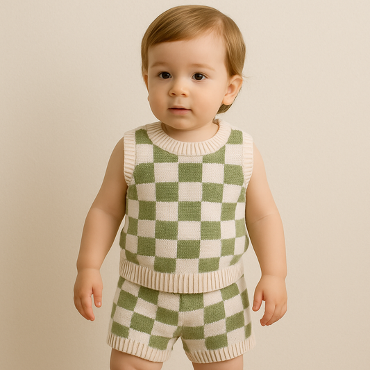 Swayde Check Set for Babies cotton knit sleeveless top and shorts