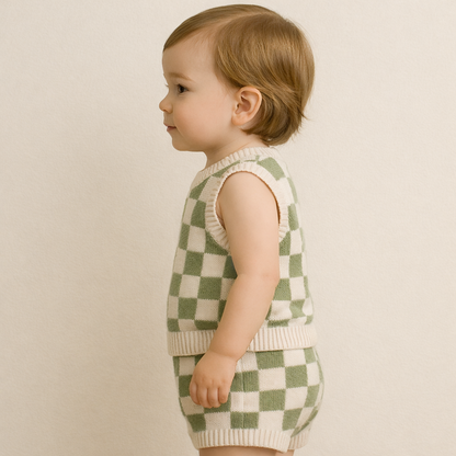 Swayde Check Set for Babies side view of baby wearing check outfit