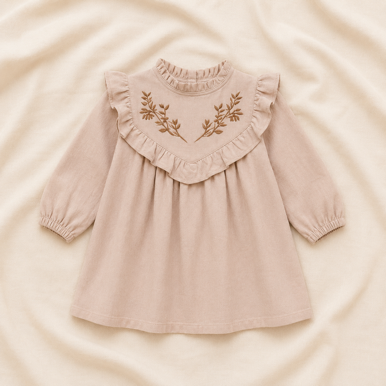 Beige Embroidered Girls Cotton Dress - Darcie Cotton Dress