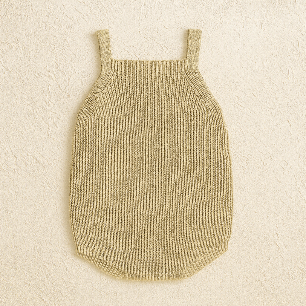 Knitted baby romper on a beige background